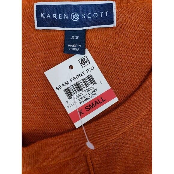 Karen Scott Crewneck Sweater Top‎ Women's XS Orange Red Seam-Front Soft NEW - Picture 9 of 10